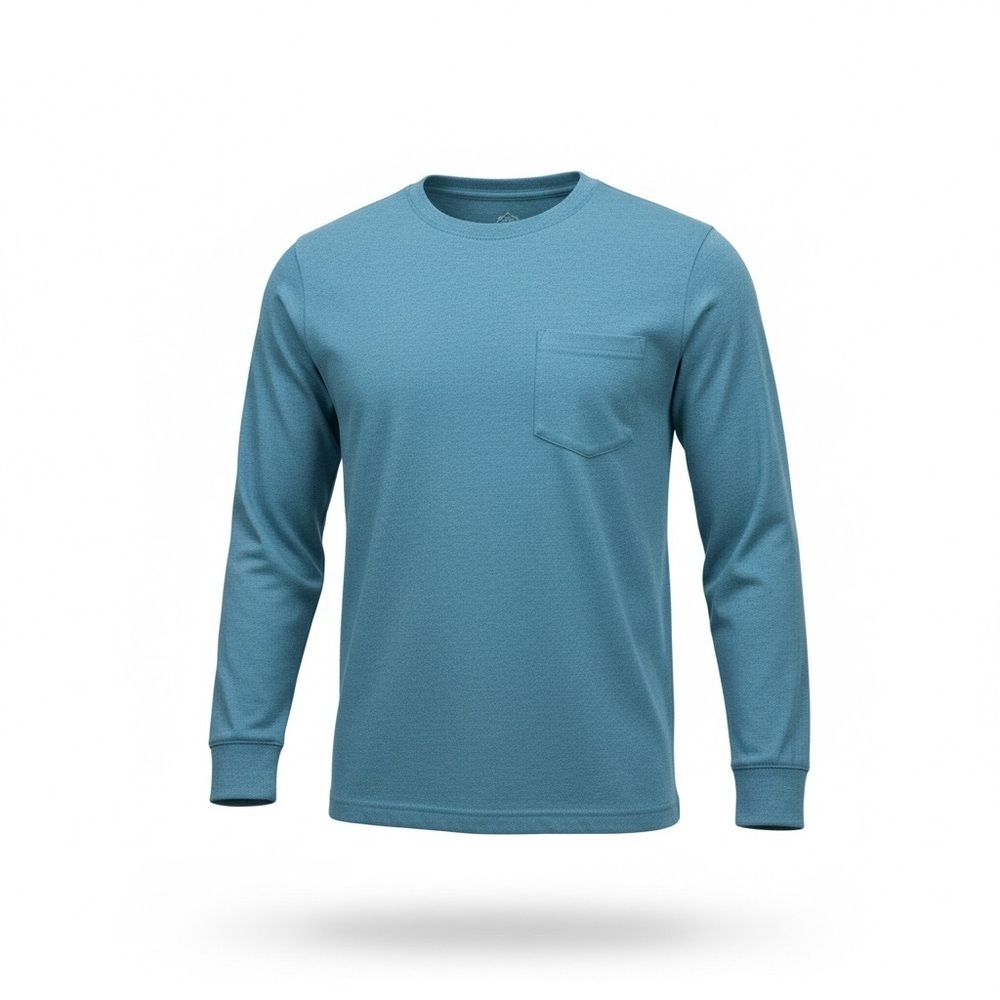 St. John’s Bay Men’s Pocket T-Shirt Long Sleeve Heather Blue Crew Neck Large NWT
